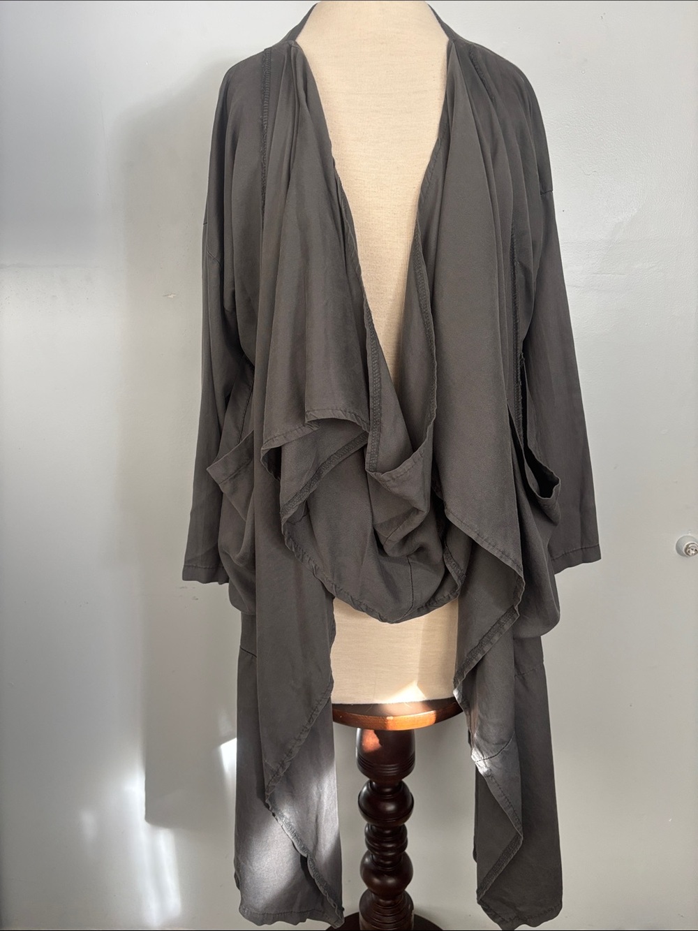 Tempo Paris Draped Open-Front Cape Cardigan - Charcoal Gray made in Italy